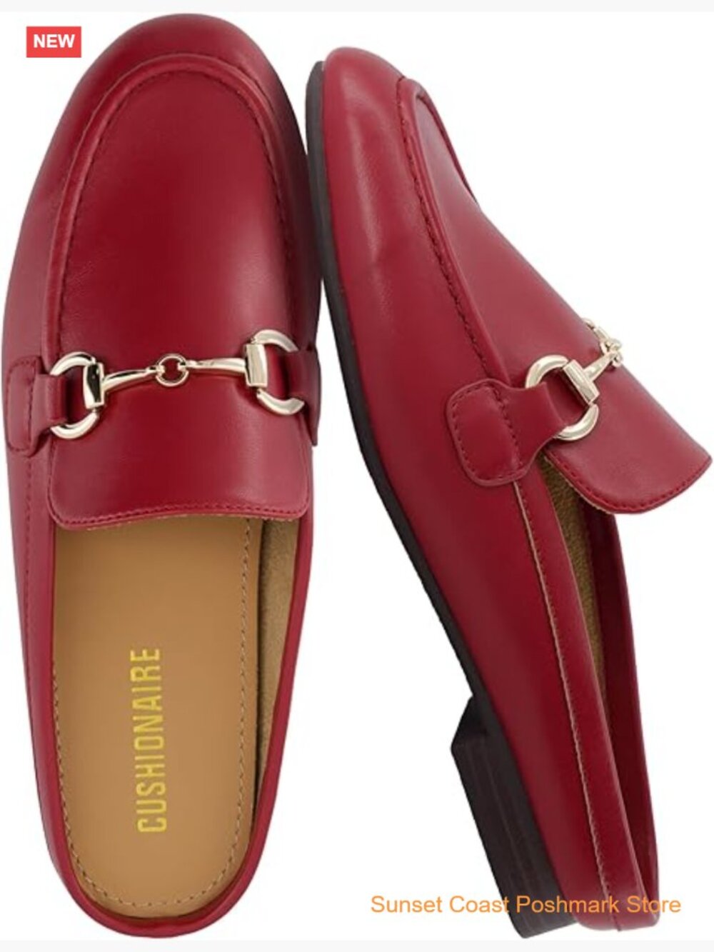 CUSHIONAIRE Yummy Slip On Mules Loafers Low Heel Metal Chain Detail Business